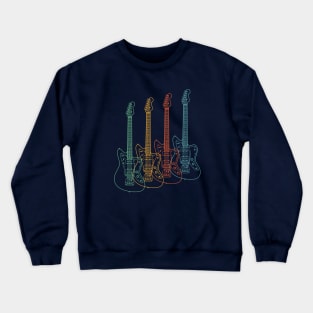 Four Offset Style Electric Guitar Outlines Retro Color Crewneck Sweatshirt